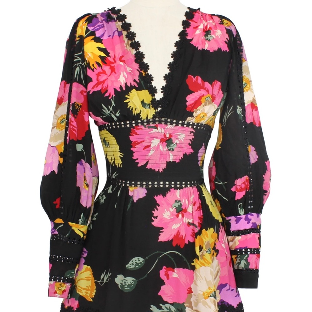 Floral V-Neck Dress with Lace Trim